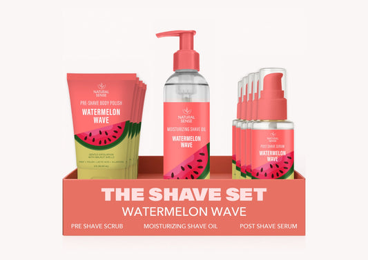 Natural Sense Shave Oil - Watermelon Wave, Natural Sense Pre-Shave Scrub - Watermelon Wave, Natural Sense Post-Shave Serum - Watermelon Wave