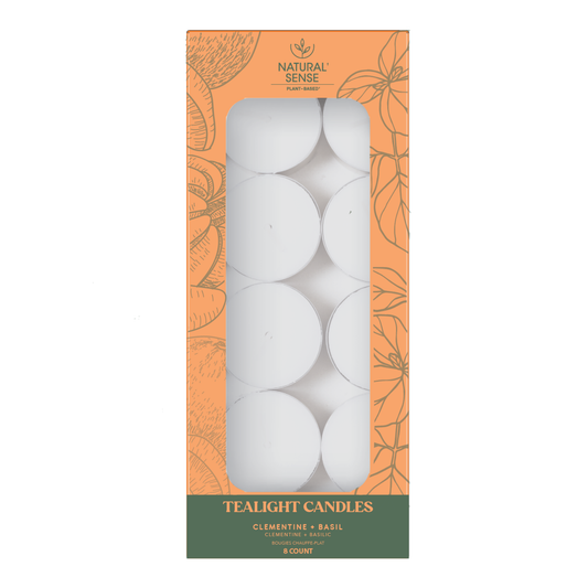 Natural Sense Tea Light Candles Clementine + Basil 8ct 12 pk