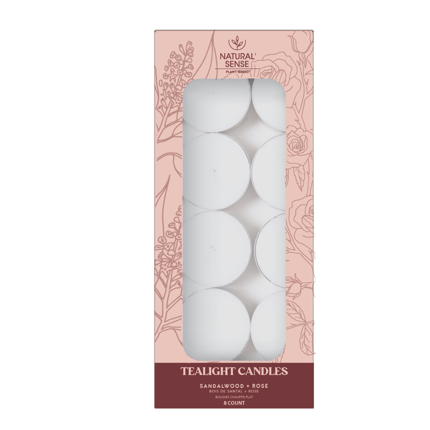 Natural Sense Tea Light Candles Sandalwood + Rose 8ct 12 pk