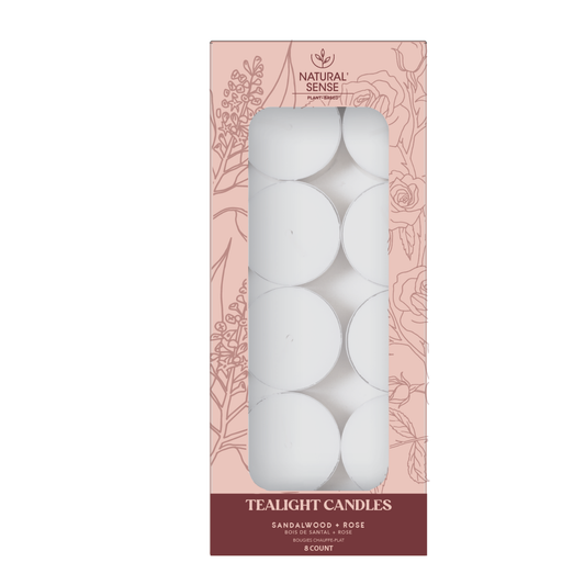 Natural Sense Tea Light Candles Sandalwood + Rose 8ct 12 pk